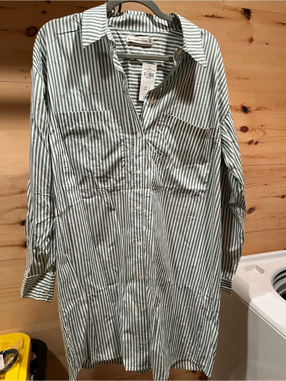 Abercrombie & Fitch Women’s Green and White Striped Button-Down Dress